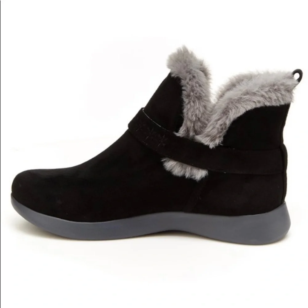 JBU Black Ankle Boots with Gray Fur Trim - Picture 3 of 6